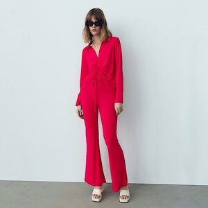 NWOT Zara Two Piece Strawberry Ruched Top and Flare Pants Size Small